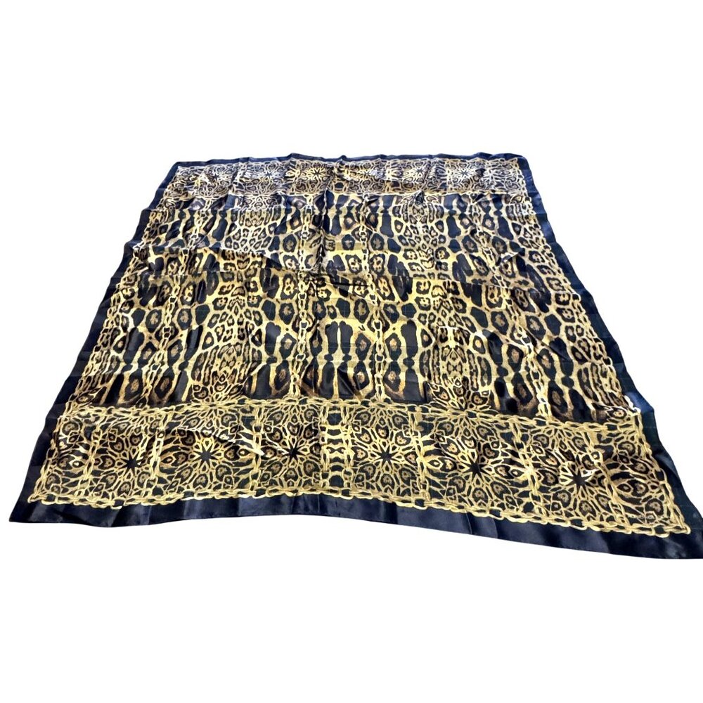 Adrienne Landau Leopard & Chain Print Silk Scarf 35"x35"